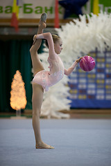 Image showing Gymnast girl doing exercise with ball