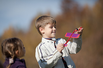 Image showing Sending up an airplane