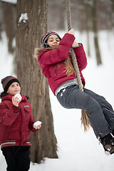 Image showing Children playing in winter park