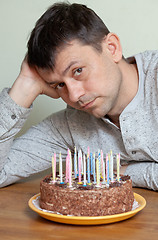 Image showing Man at birthday cake