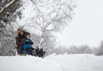 Image showing Down the slope on sledge