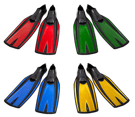 Image showing Set of multicolored swim fins