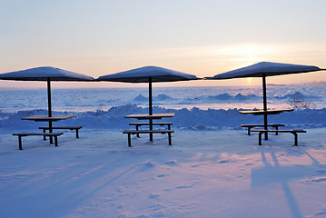 Image showing beautiful beach in the winter snow 