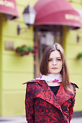 Image showing Girl near the French restaurant