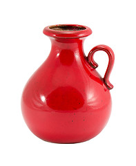 Image showing red ceramic vase round handle small hole isolated 