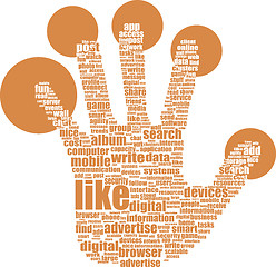 Image showing Like hand symbol with tag cloud of word