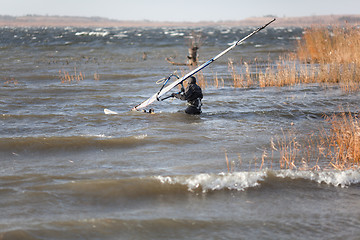 Image showing Windsurfer is preparing to start