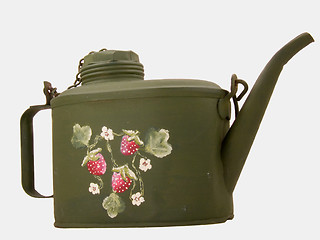 Image showing Old Railroader's Oiling Can With handpainted Strawberries, Leafs,  And Blossoms