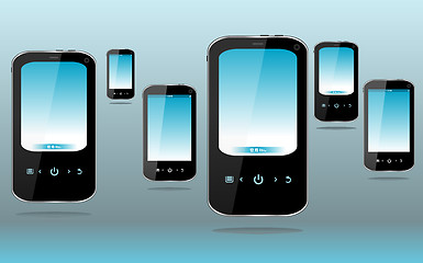 Image showing Set of smartphone on abstract 3d background