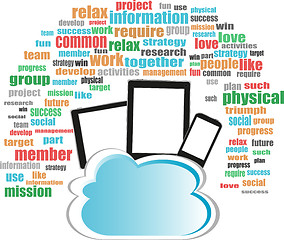 Image showing Cloud storage concept in word business collage with tablet pc