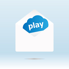 Image showing play word on blue cloud on open envelope
