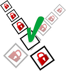 Image showing green check box and red padlock set on check mark list