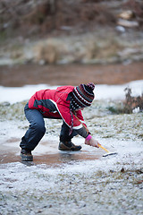 Image showing Cleaning  the ice from snow on rink