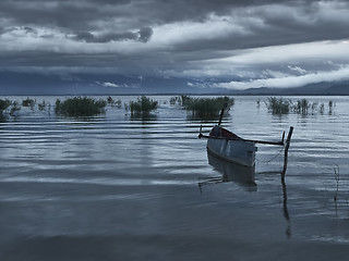 Image showing Fishing boat at dawn