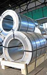 Image showing rolls of steel sheet in a warehouse