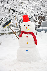 Image showing snowman on snowy garden
