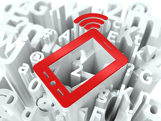 Image showing Mobile Phone on Alphabet Background.