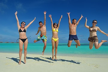 Image showing group of happy young people have fun on bach