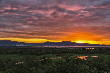 Image showing sunrise in the wetlands of Roses