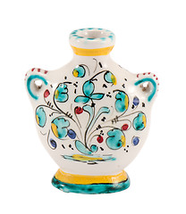 Image showing handmade ceramic flat vase flower art isolated 
