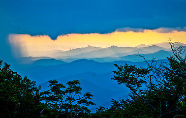 Image showing Sunrise over Blue Ridge Mountains on stormy day