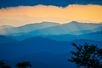 Image showing Sunrise over Blue Ridge Mountains on stormy day