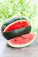 Image showing A red slice of sweet water melon 