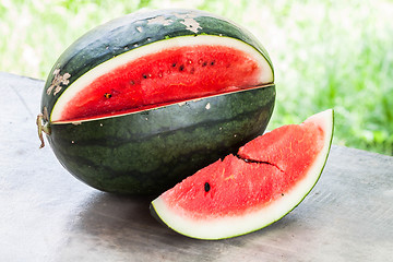 Image showing Close up red slice of water melon 