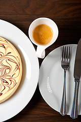 Image showing Cheese cake and espresso coffee