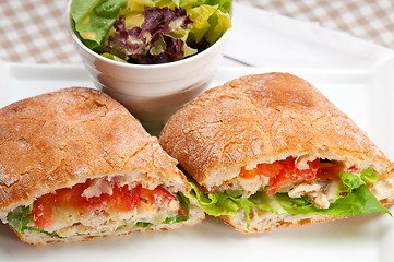 Image showing ciabatta panini sandwich with chicken and tomato