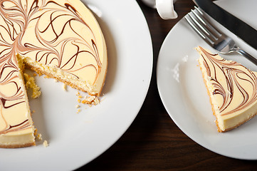 Image showing Cheese cake and espresso coffee