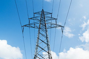 Image showing High voltage lines against a blue sky 