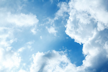 Image showing Blue sky with clouds and sun