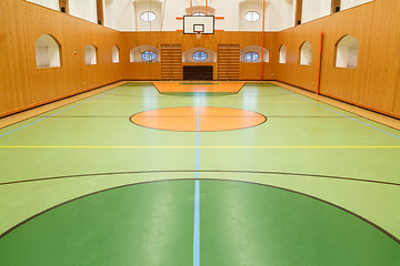 Image showing Empty interior of public gym with basketball court