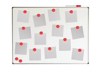 Image showing Whiteboard with papers and magnets