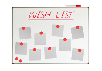 Image showing Wish list with empty papers and magnets on a whiteboard