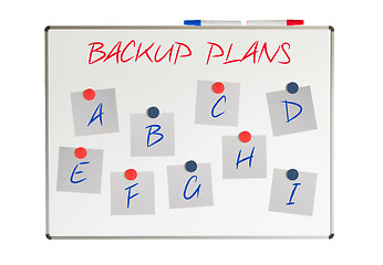 Image showing Backup plans on papers on a whiteboard