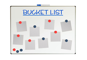 Image showing Bucket list with empty papers and magnets on a whiteboard