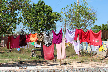 Image showing Clothes drying in the wind on a traditional Yucatan town