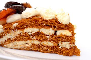 Image showing Piece of sweet cake on plate, closeup