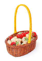 Image showing Ripe White and Red Strawberries in basket