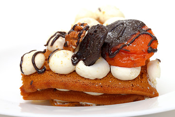 Image showing Piece of sweet cake on plate, closeup