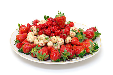 Image showing Ripe White and Red Strawberries on plate