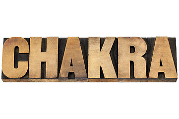 Image showing chakra word in wood type