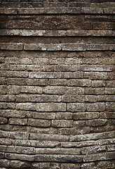 Image showing Moldy old brick temple wall