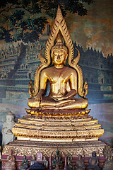 Image showing Gilded figure of Buddha in the temple. Indonesia