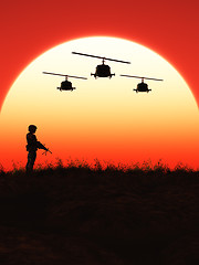 Image showing Soldier in the Sunset