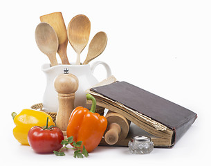 Image showing recipe-book and rolling pin