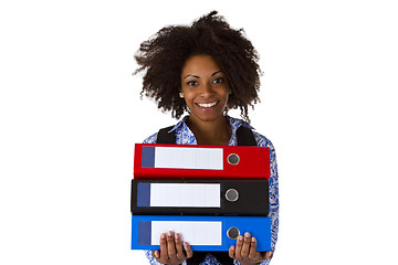 Image showing Afro american woman with folders