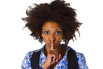 Image showing Young afro american saying shhh